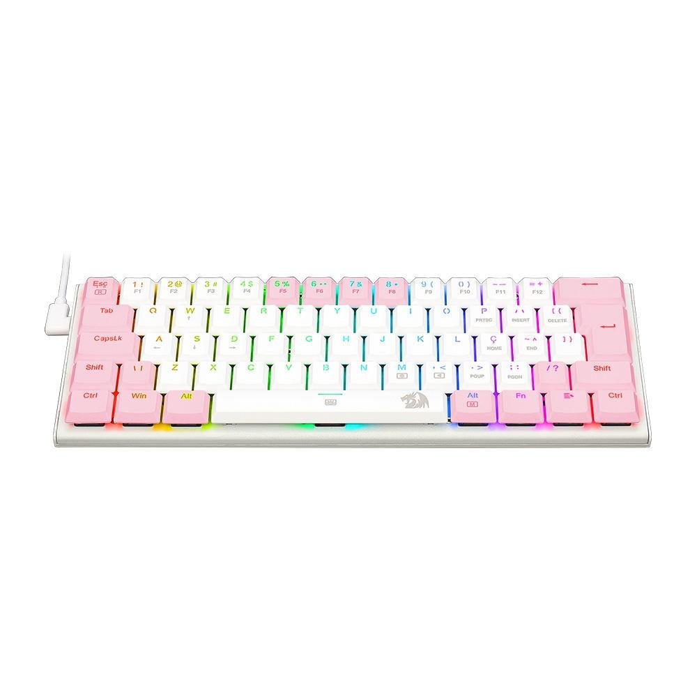 Teclado Mecanico Gamer Redragon Anivia, RGB, Switch Brown, ABNT2, N - keys, Branco e Rosa - K614WP-RGB (PT-BROWN)