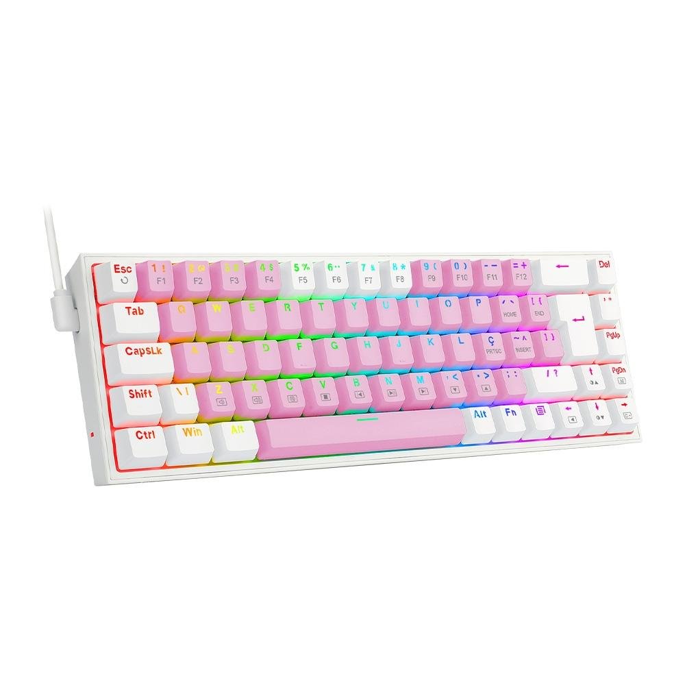 Teclado Mecânico Gamer Redragon Castor, RGB, Switch Blue, ABNT2, Rosa e Branco - K631PW-RGB (PT-BLUE)