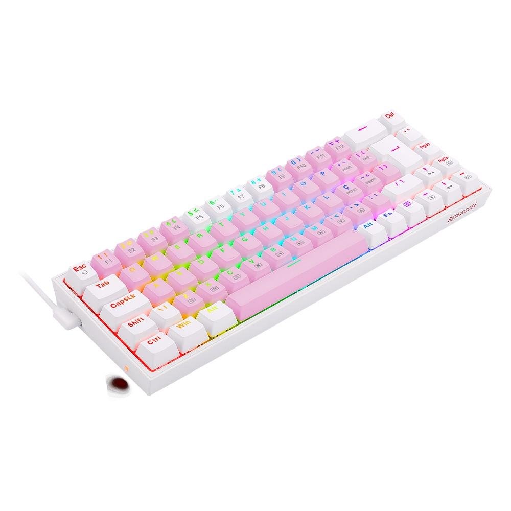 Teclado Mecânico Gamer Redragon Castor, RGB, Switch Blue, ABNT2, Rosa e Branco - K631PW-RGB (PT-BLUE)