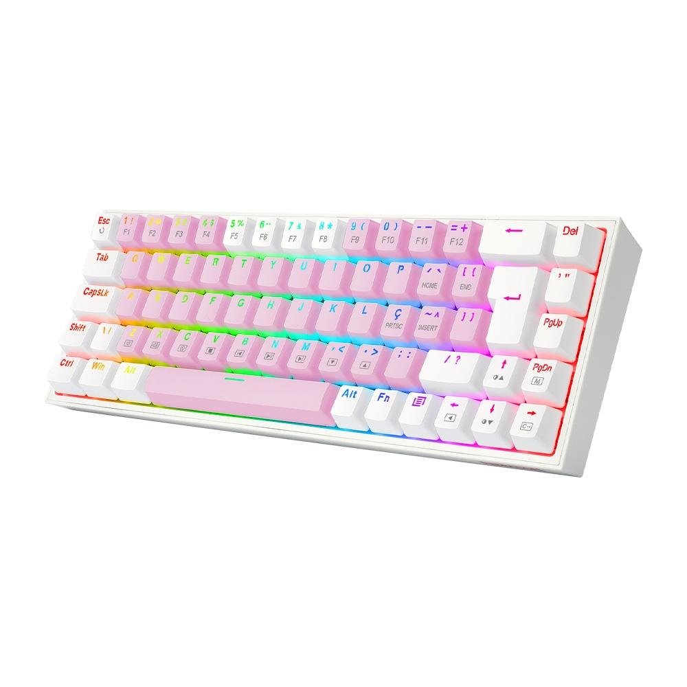 Teclado Mecânico Gamer Redragon Castor, RGB, Switch Blue, ABNT2, Rosa e Branco - K631PW-RGB (PT-BLUE)