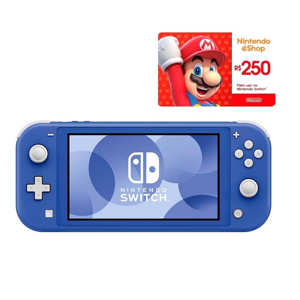 Kit Nintendo Switch Lite Azul + Gift Card R$250 |