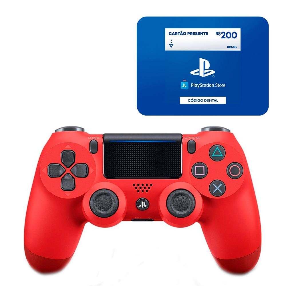 Controle Sony Dualshock 4 PS4, Sem Fio, Magma Vermelho + Gift Card Controle Sony Dualshock 4 PS4, Sem Fio, Magma Vermelho + Gift Card