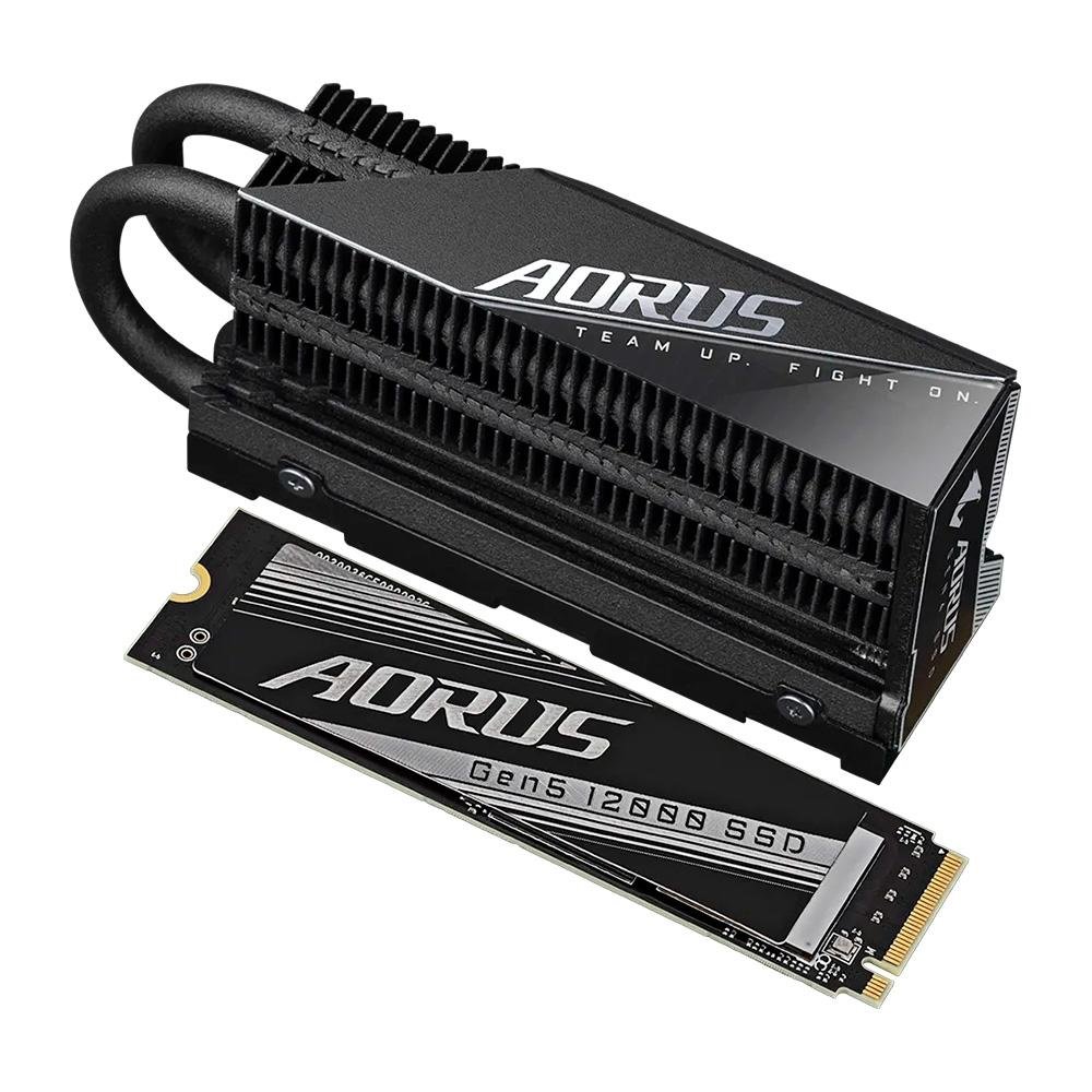 SSD Gigabyte AORUS Gen5 12000 1TB, PCI-Express 5.0x4, NVMe 2.0, Leitura:11700MB/s e Gravação:9500MB/s, Preto - AG512K1TB SSD Gigabyte AORUS Gen5 12000 1TB, PCI-Express 5.0x4, NVMe 2.0, Leitura:11700MB/s e Gravação:9500MB/s, Preto - AG512K1TB