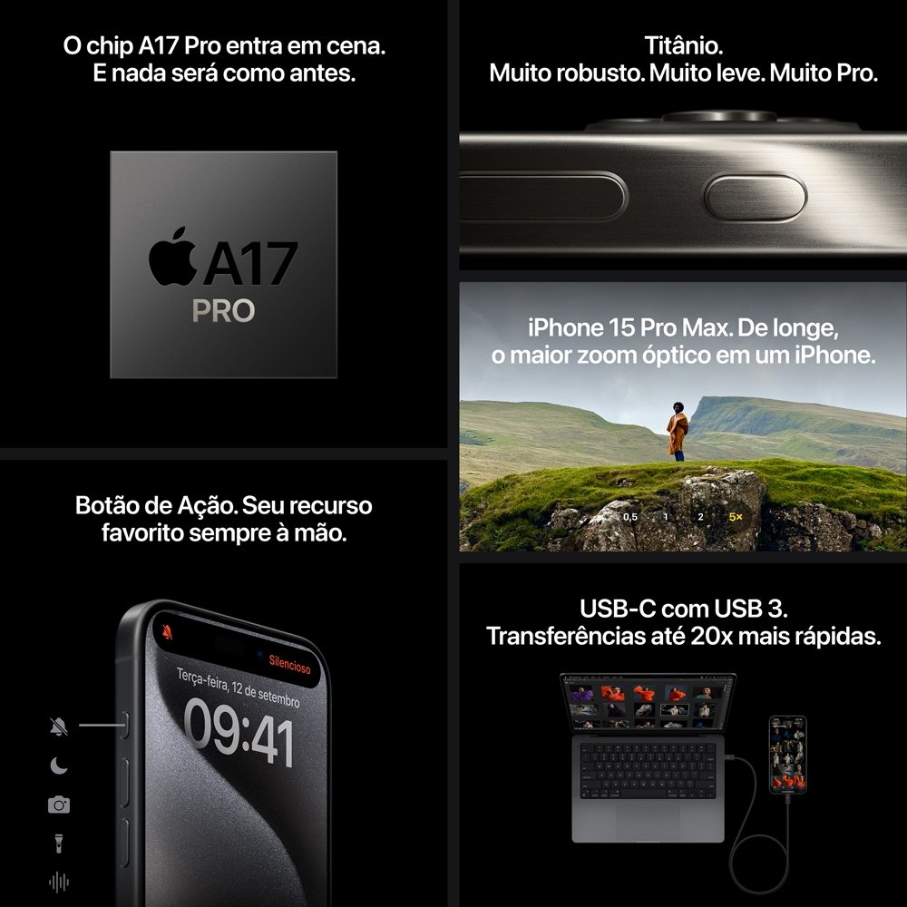 iPhone 15 Pro Apple 1TB, Titânio Natural | KaBuM!