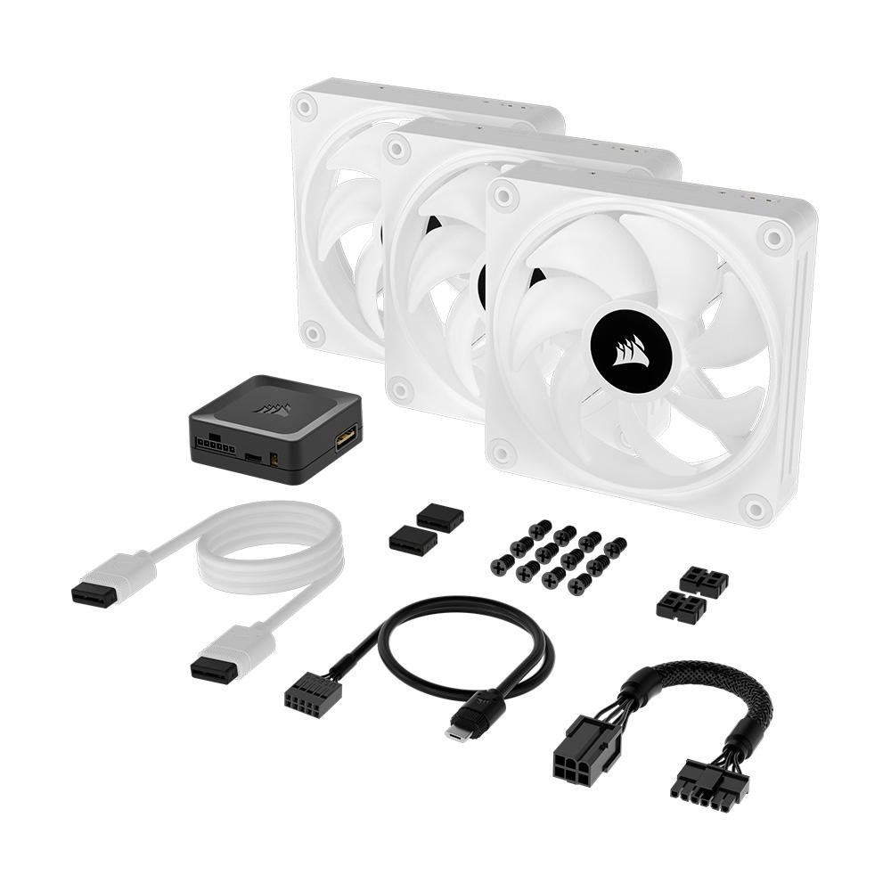 CORSAIR QX120mm RGBファン 3個セット ホワイト Kit Cooler FAN 3 Un Corsair QX120 | KaBuM!