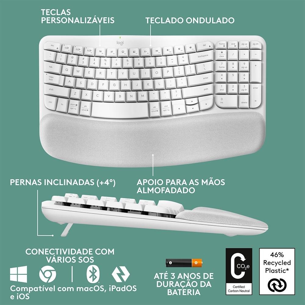 Teclado Sem Fio Logitech Wave Keys Branco | KaBuM!
