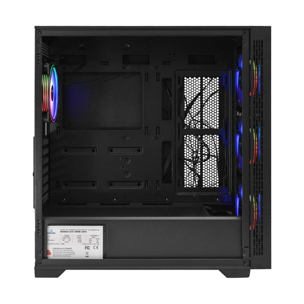 Gabinete Gamer Concórdia Monster, Mid Tower, ARGB, 4 Fans, Fonte 500w, 80 Plus, Bronze Gabinete Gamer Concórdia Monster, Mid Tower, ARGB, 4 Fans, Fonte 500w, 80 Plus, Bronze