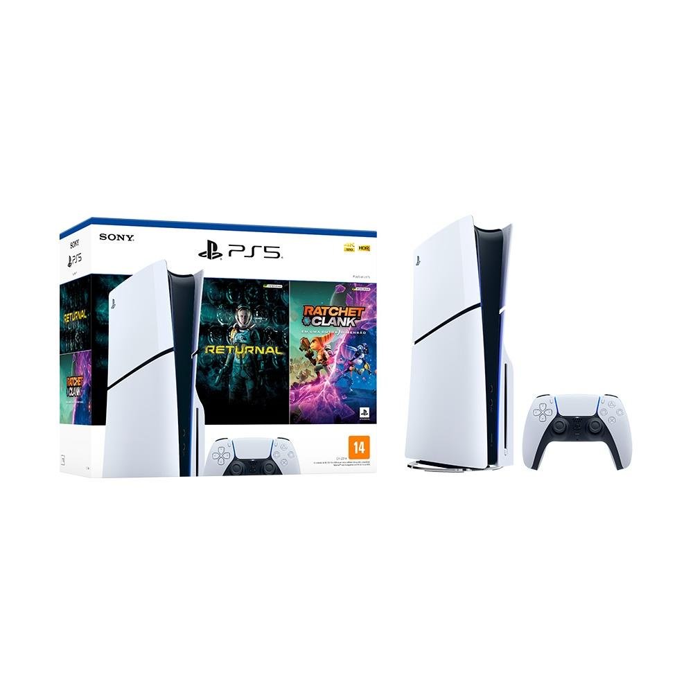 Console PlayStation 5 Slim Sony, SSD 1TB, Com Controle Sem Fio DualSense, Branco + 2 Jogos - 1000038899