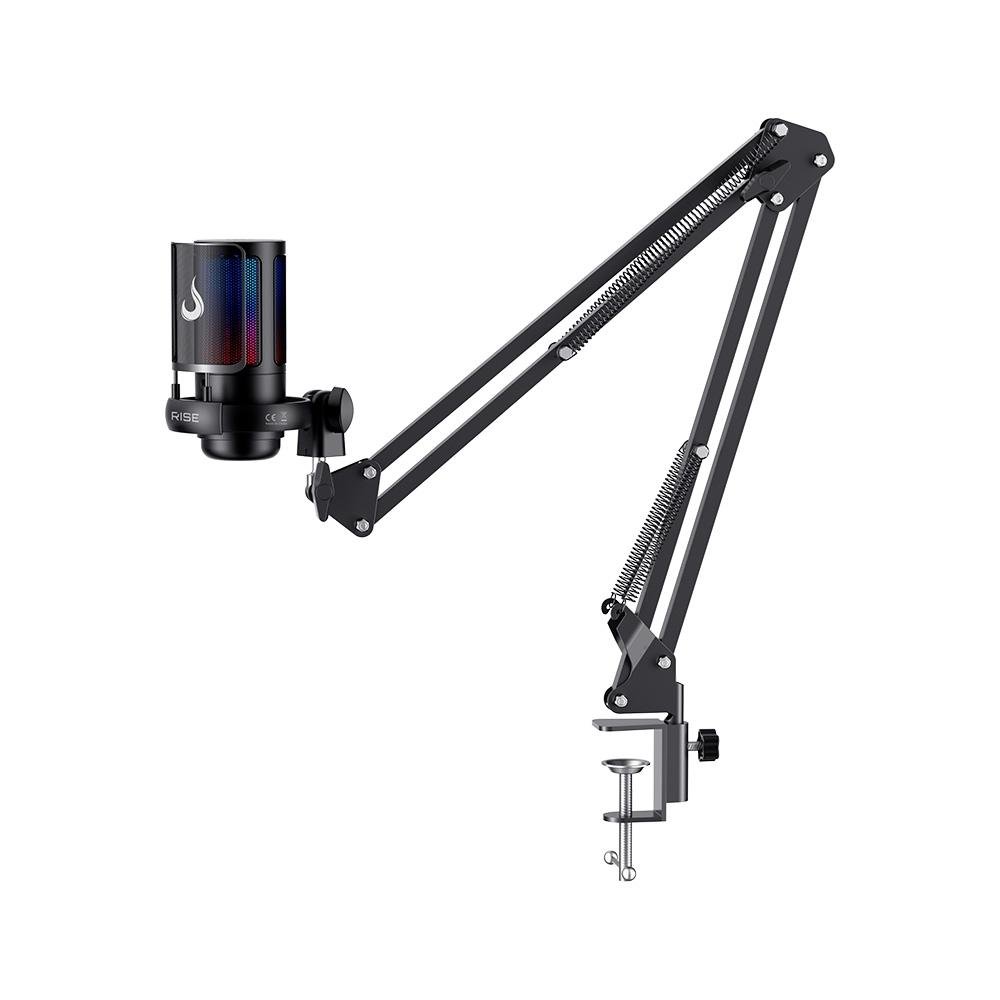 Microfone Gamer Rise Mode Elite 08 com Suporte de Mesa, RGB, USB-C, Preto - RM-ME-08-B