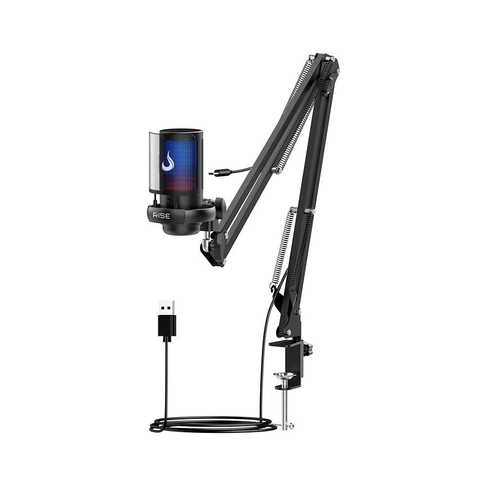 Microfone Gamer Rise Mode Elite 08 com Suporte de Mesa, RGB, USB-C, Preto - RM-ME-08-B