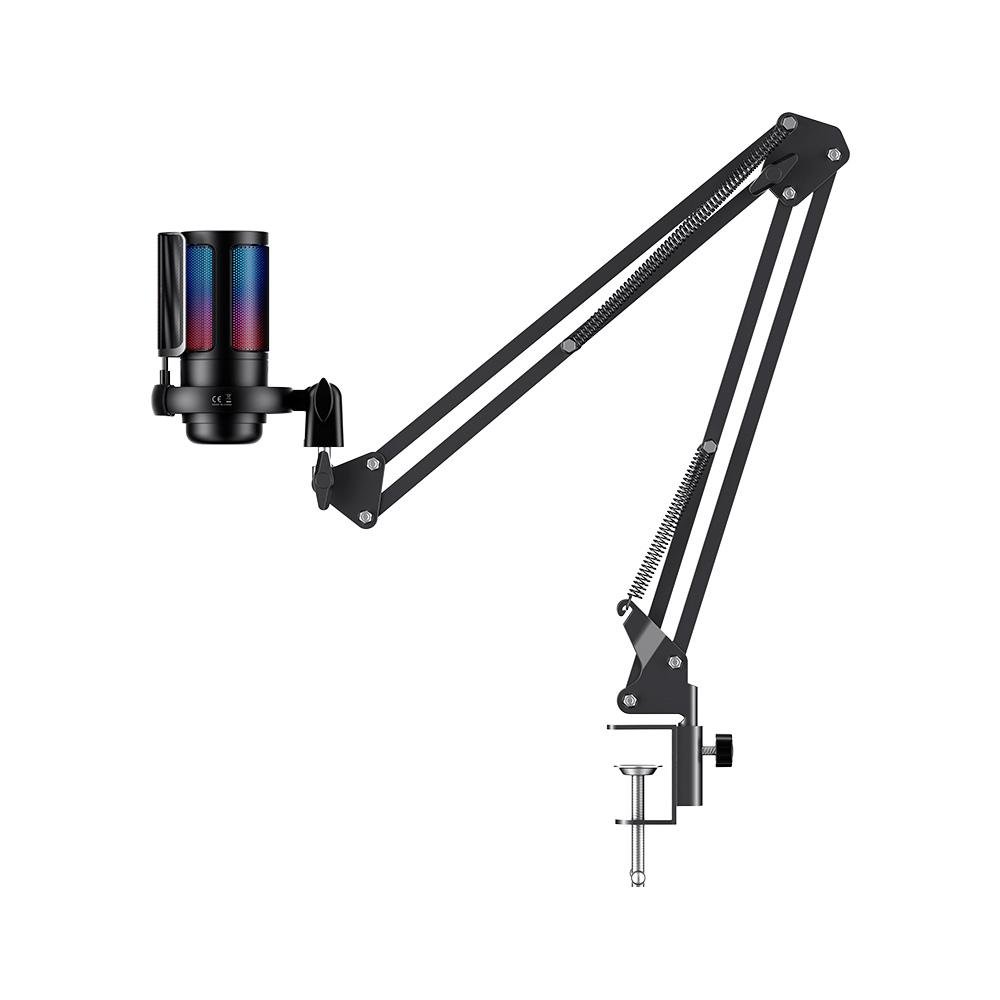 Microfone Gamer Rise Mode Elite 08 com Suporte de Mesa, RGB, USB-C, Preto - RM-ME-08-B