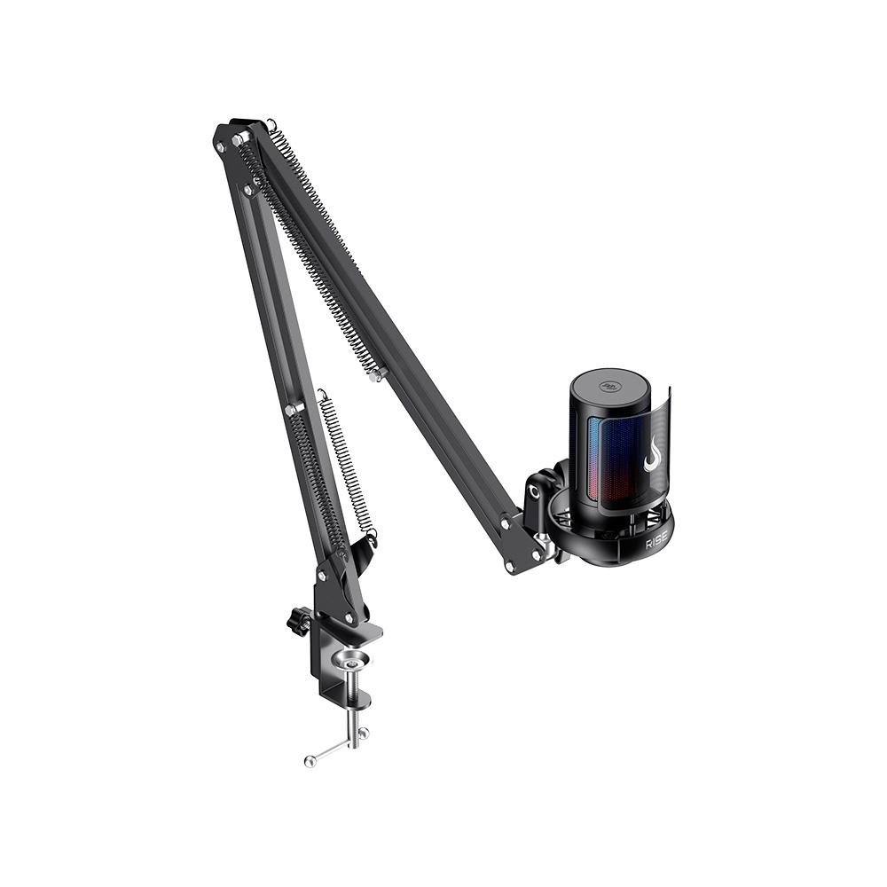 Microfone Gamer Rise Mode Elite 08 com Suporte de Mesa, RGB, USB-C, Preto - RM-ME-08-B