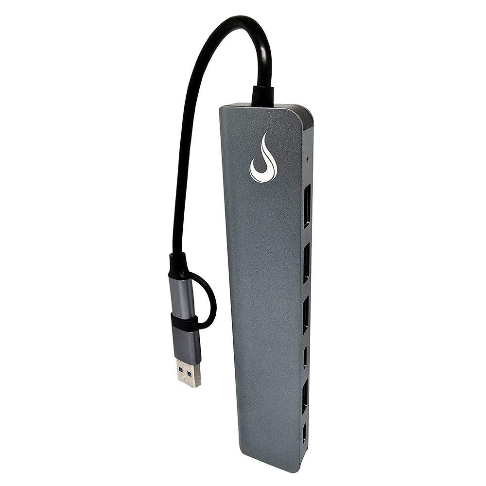 HUB Rise Mode 04 USB-C 3.0, 7 em 1, para 4x USB 2.0, 2x USB-C, 1x USB 3.0, Cinza - RM-HUB-04 HUB Rise Mode 04 USB-C 3.0, 7 em 1, para 4x USB 2.0, 2x USB-C, 1x USB 3.0, Cinza - RM-HUB-04