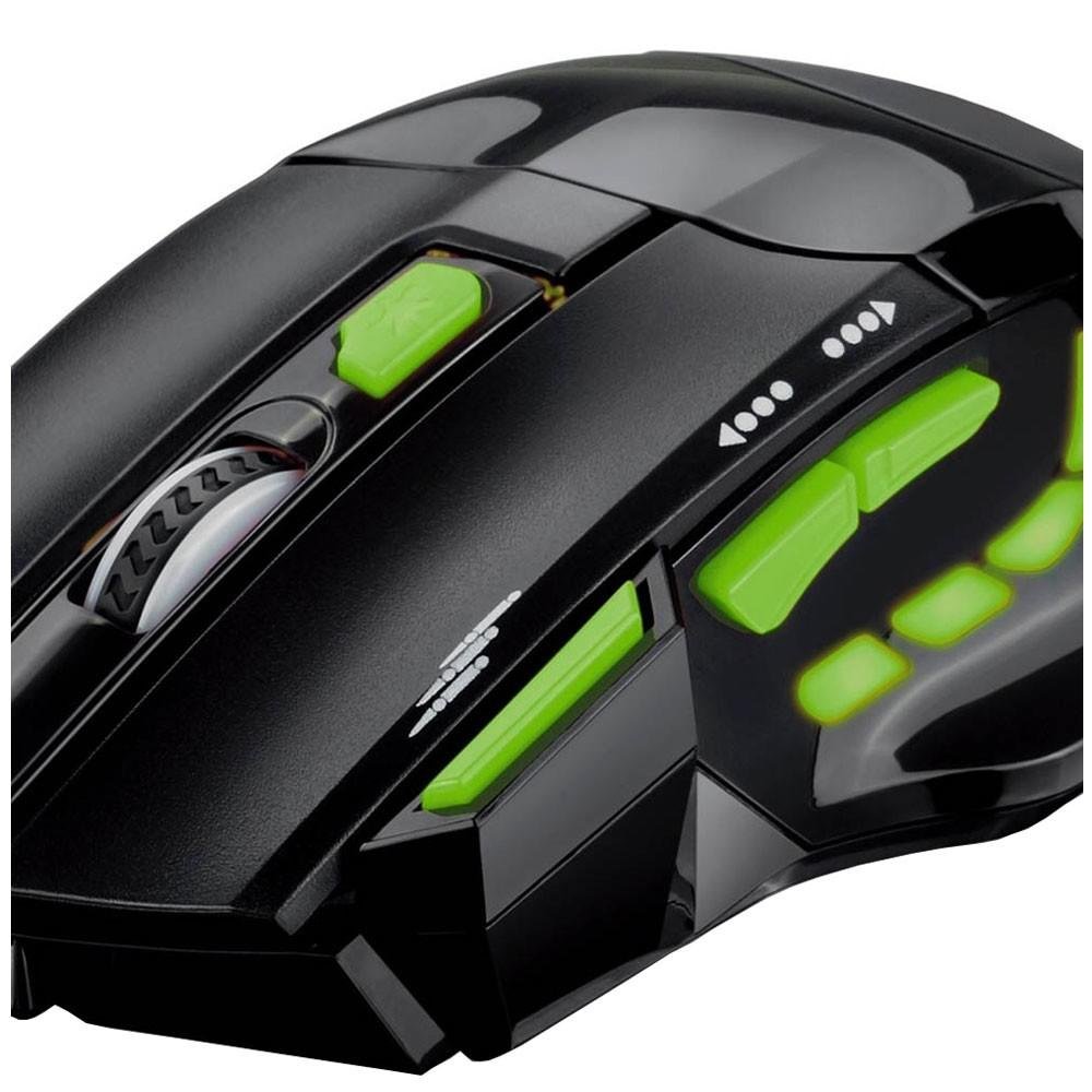 Mouse Gamer Multilaser 2400DPI 7 Botões Preto e Verde - MO208