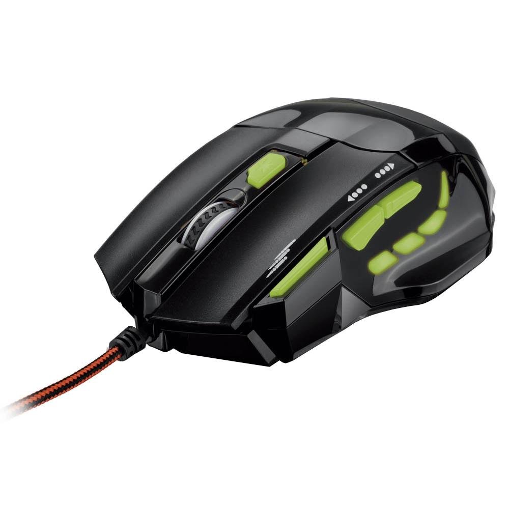 Mouse Gamer Multilaser 2400DPI 7 Botões Preto e Verde - MO208