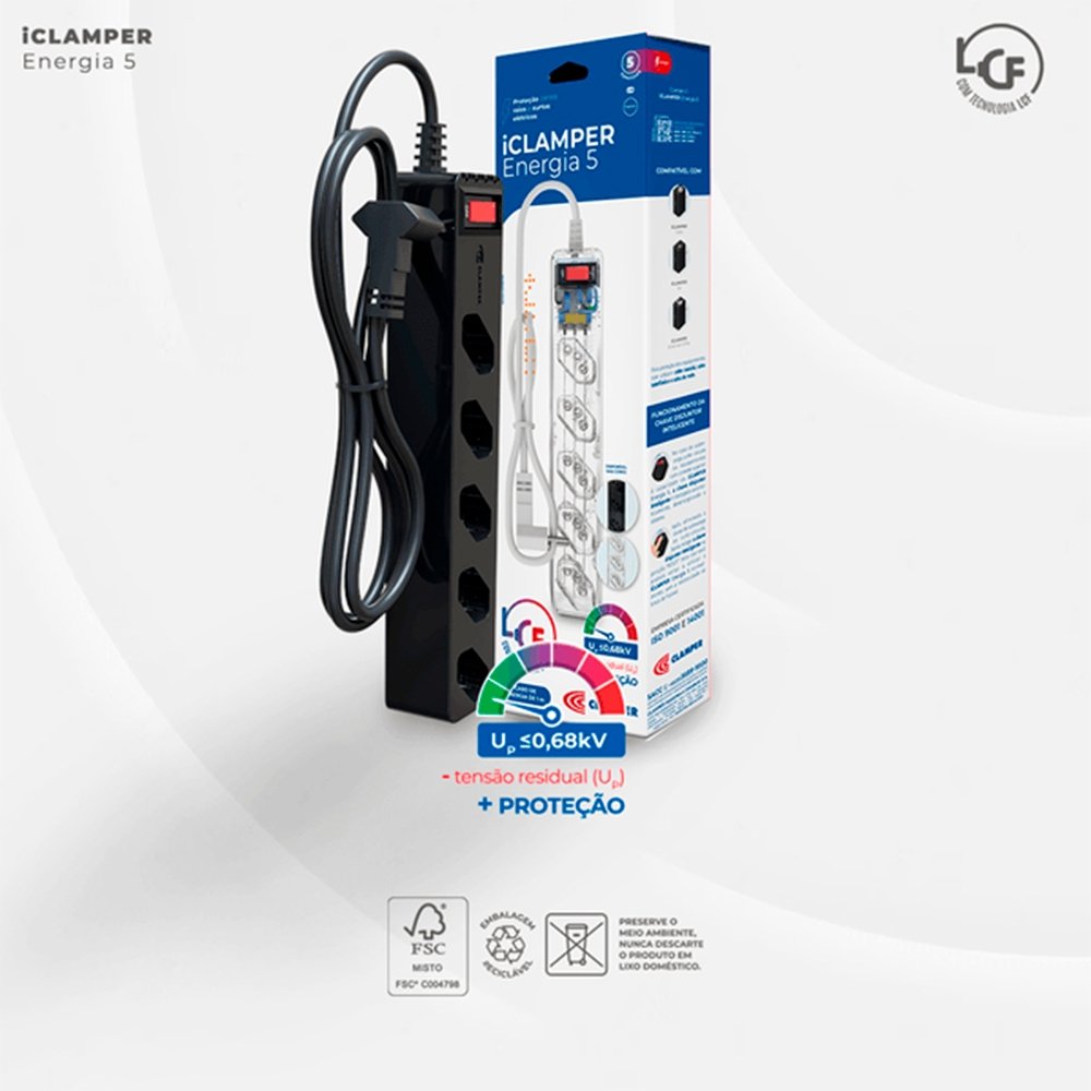 Filtro de Linha DPS IClamper, 5 Conexões, Preto - 23459 Filtro de Linha DPS IClamper, 5 Conexões, Preto - 23459