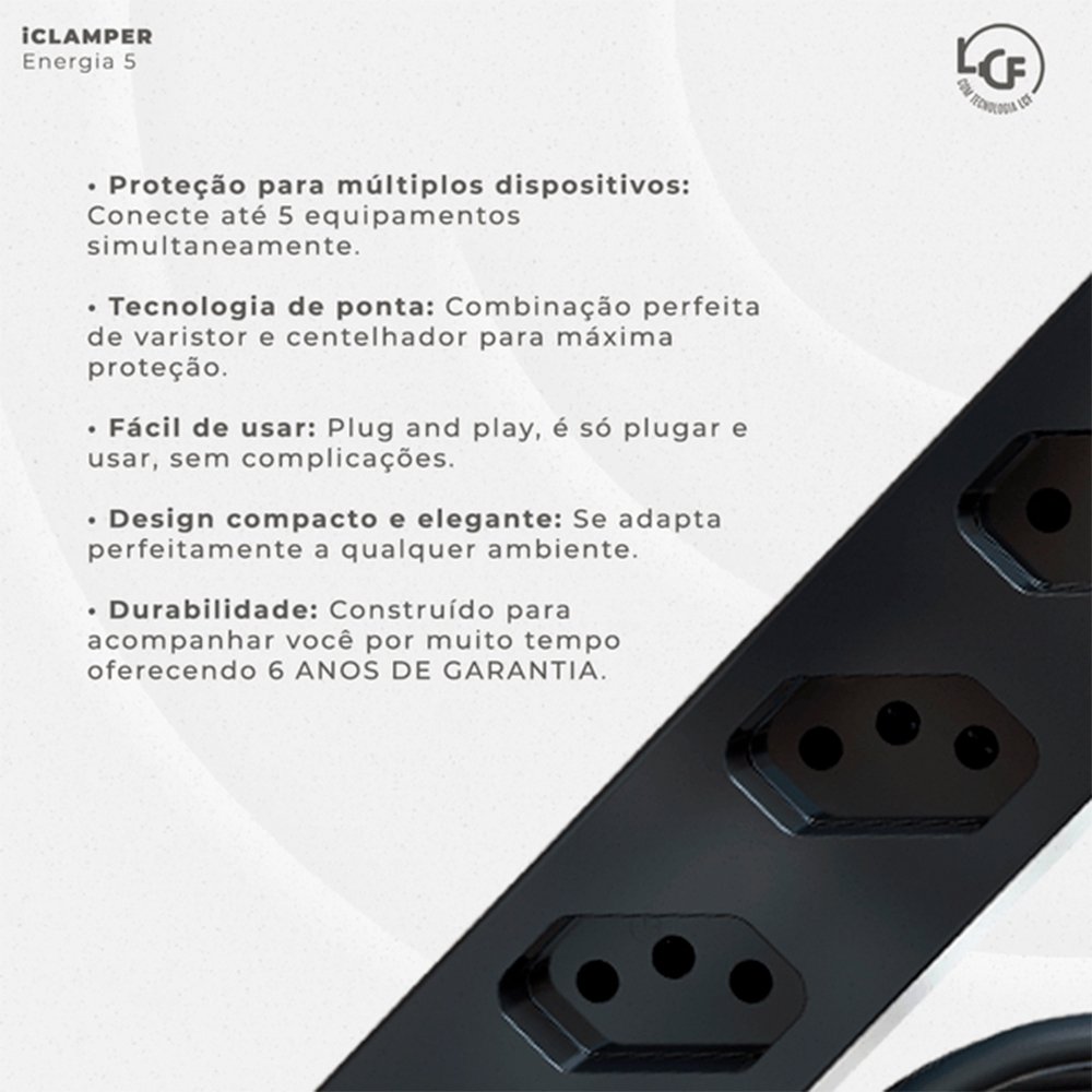 Filtro de Linha DPS IClamper, 5 Conexões, Preto - 23459 Filtro de Linha DPS IClamper, 5 Conexões, Preto - 23459