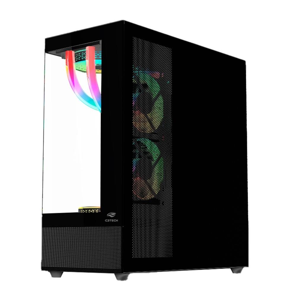 Gabinete Gamer C3-Tech Aquarius MT-G850BK, Mid Tower ATX, Lateral e Frontal em Vidro Temperado, Preto -  MT-G850BK