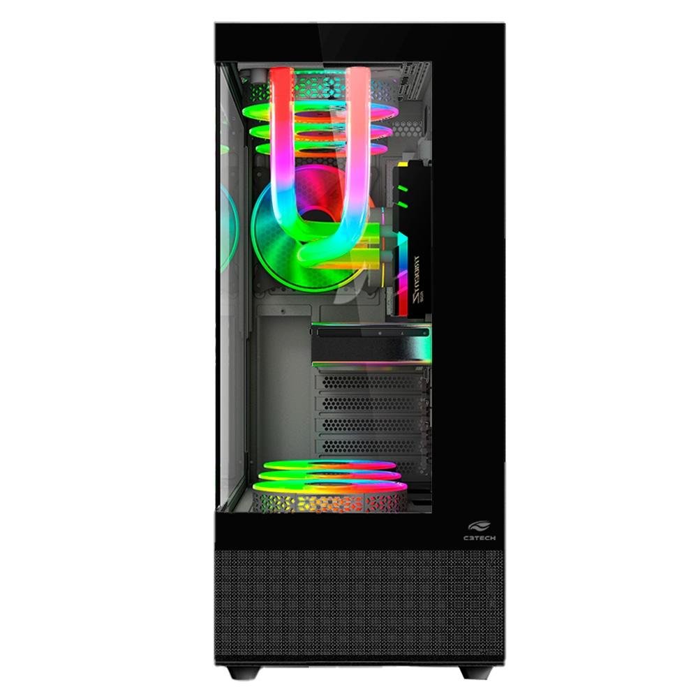 Gabinete Gamer C3-Tech Aquarius MT-G850BK, Mid Tower ATX, Lateral e Frontal em Vidro Temperado, Preto -  MT-G850BK