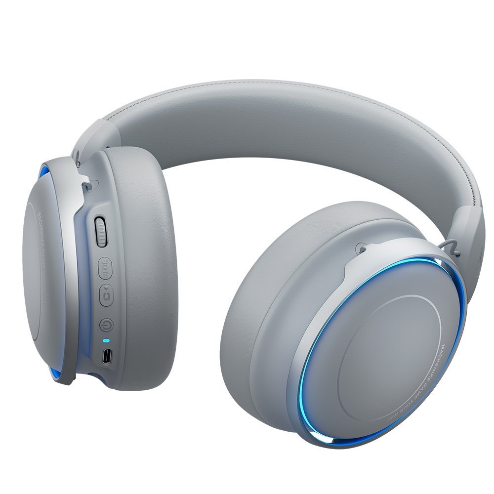 Headset Gamer Machenike GX60 Bluetooth 5.4, Som Surround 7.1, Drivers 53mm, Wireless 2.4Ghz 15ms, ANC -48dB, Bateria 98hrs, LED Azul Gelo - Cinza Headset Gamer Machenike GX60 Bluetooth 5.4, Som Surround 7.1, Drivers 53mm, Wireless 2.4Ghz 15ms, ANC -48dB, Bateria 98hrs, LED Azul Gelo - Cinza