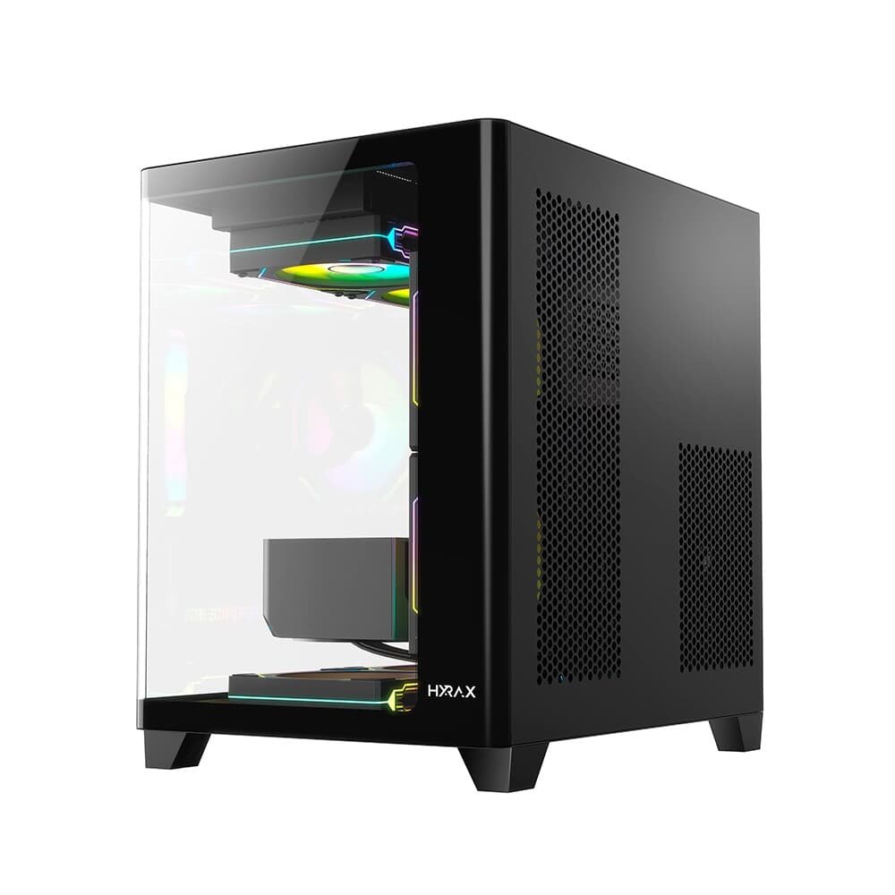 Gabinete Gamer Hyrax HGB750, Mini Tower, M-ATX, Frontal Curvo e Lateral em Vidro Temperado, Sem FANs, Preto - HGB750B Gabinete Gamer Hyrax HGB750, Mini Tower, M-ATX, Frontal Curvo e Lateral em Vidro Temperado, Sem FANs, Preto - HGB750B