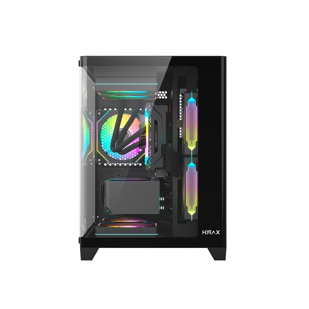 Gabinete Gamer Hyrax HGB750, Mini Tower, M-ATX, Frontal Curvo e Lateral em Vidro Temperado, Sem FANs, Preto - HGB750B Gabinete Gamer Hyrax HGB750, Mini Tower, M-ATX, Frontal Curvo e Lateral em Vidro Temperado, Sem FANs, Preto - HGB750B