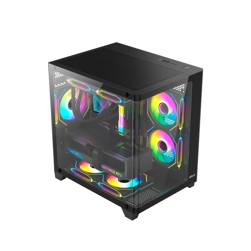 Gabinete Gamer Hyrax HGB750, Mini Tower, M-ATX, Frontal Curvo e Lateral em Vidro Temperado, Sem FANs, Preto - HGB750B Gabinete Gamer Hyrax HGB750, Mini Tower, M-ATX, Frontal Curvo e Lateral em Vidro Temperado, Sem FANs, Preto - HGB750B