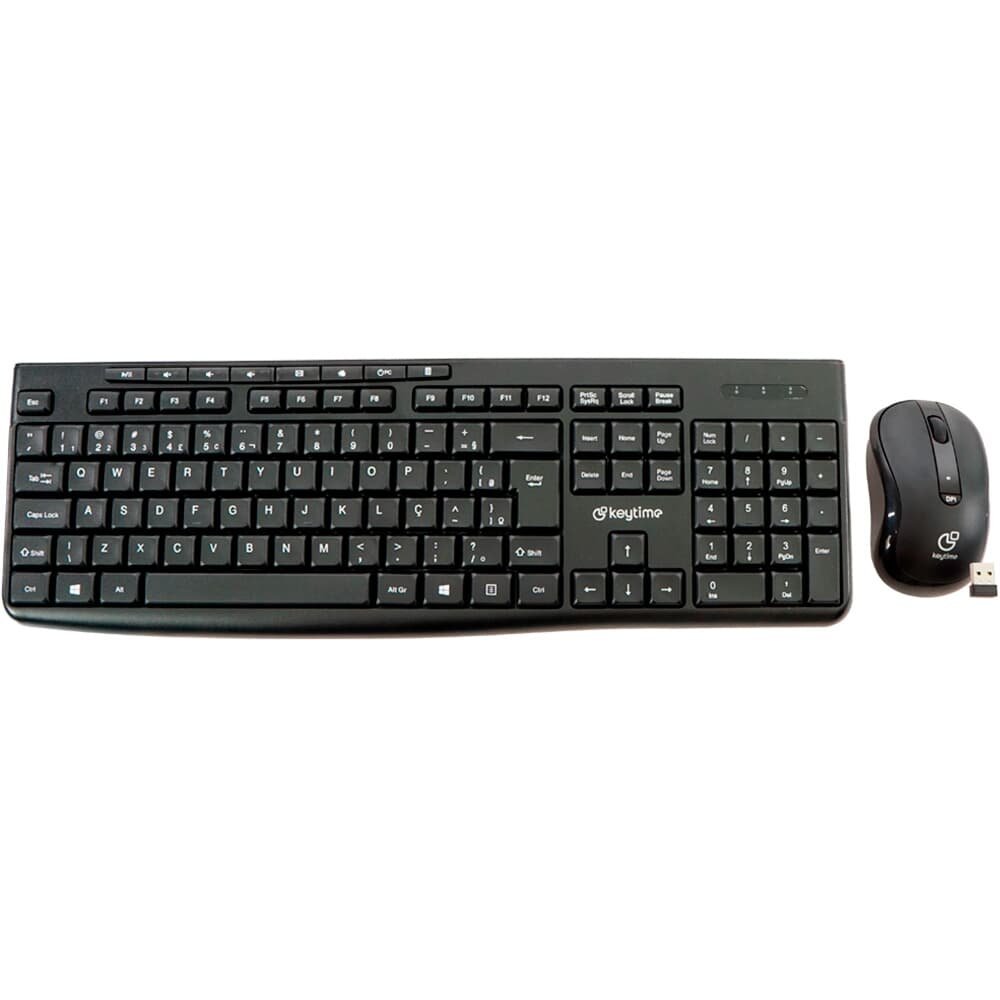 Kit Teclado e Mouse Sem Fio Keytime Smathink, Membrana, Full Size, ABNT2, 1600DPI, Preto - KYT00014 Kit Teclado e Mouse Sem Fio Keytime Smathink, Membrana, Full Size, ABNT2, 1600DPI, Preto - KYT00014
