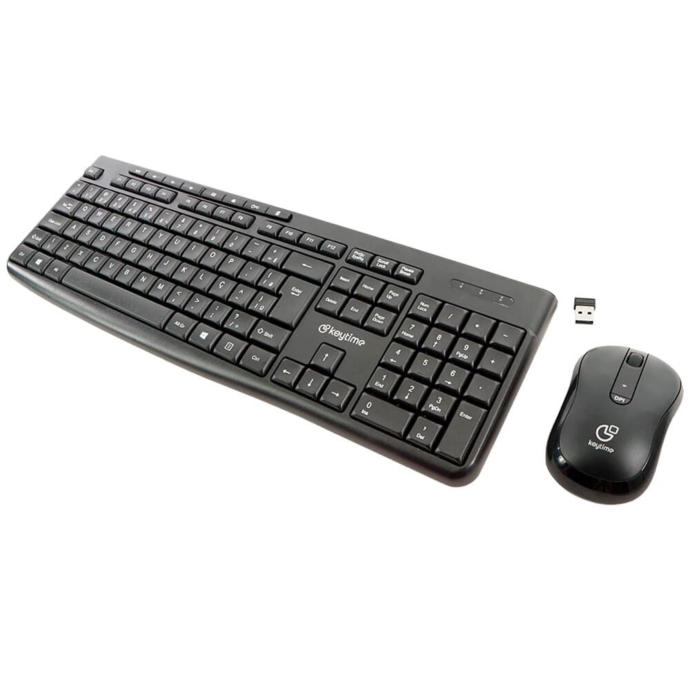 Kit Teclado e Mouse Sem Fio Keytime Smathink, Membrana, Full Size, ABNT2, 1600DPI, Preto - KYT00014 Kit Teclado e Mouse Sem Fio Keytime Smathink, Membrana, Full Size, ABNT2, 1600DPI, Preto - KYT00014