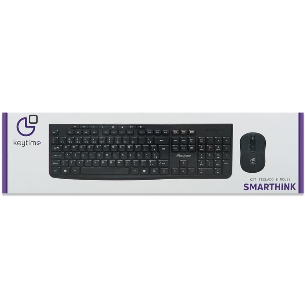 Kit Teclado e Mouse Sem Fio Keytime Smathink, Membrana, Full Size, ABNT2, 1600DPI, Preto - KYT00014 Kit Teclado e Mouse Sem Fio Keytime Smathink, Membrana, Full Size, ABNT2, 1600DPI, Preto - KYT00014