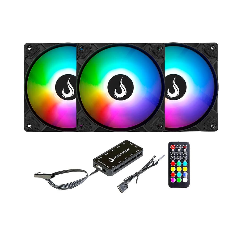 Kit com 3 Ventoinhas Rise Mode Z Led 5V, 120mm, Led ARGB, Preto - RM-ZLD-5V-ARGB-B