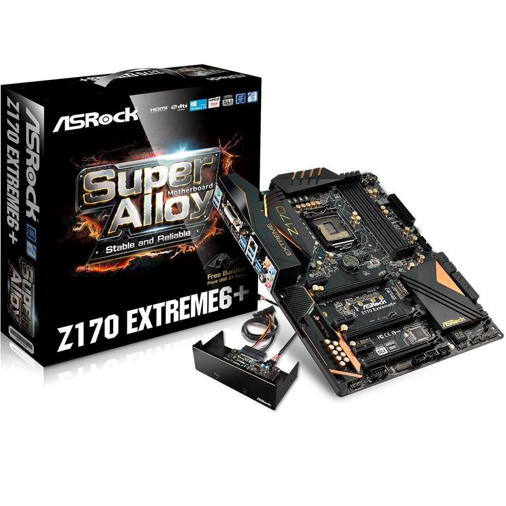 Placa-Mãe ASRock p/ Intel LGA 1151 ATX Z170 Extreme6+, DVI-D, HDMI, USB 3.1 Box Placa-Mãe ASRock p/ Intel LGA 1151 ATX Z170 Extreme6+, DVI-D, HDMI, USB 3.1 Box