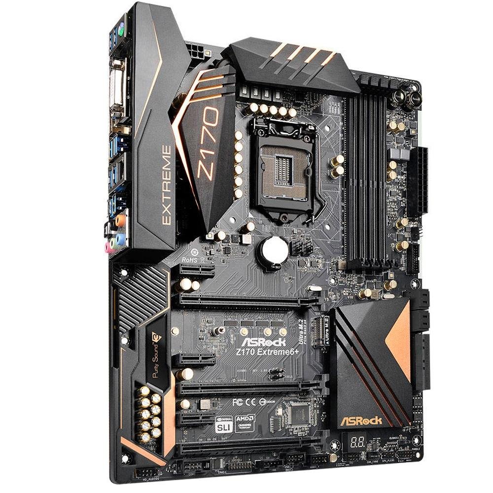 Placa-Mãe ASRock p/ Intel LGA 1151 ATX Z170 Extreme6+, DVI-D, HDMI, USB 3.1 Box Placa-Mãe ASRock p/ Intel LGA 1151 ATX Z170 Extreme6+, DVI-D, HDMI, USB 3.1 Box