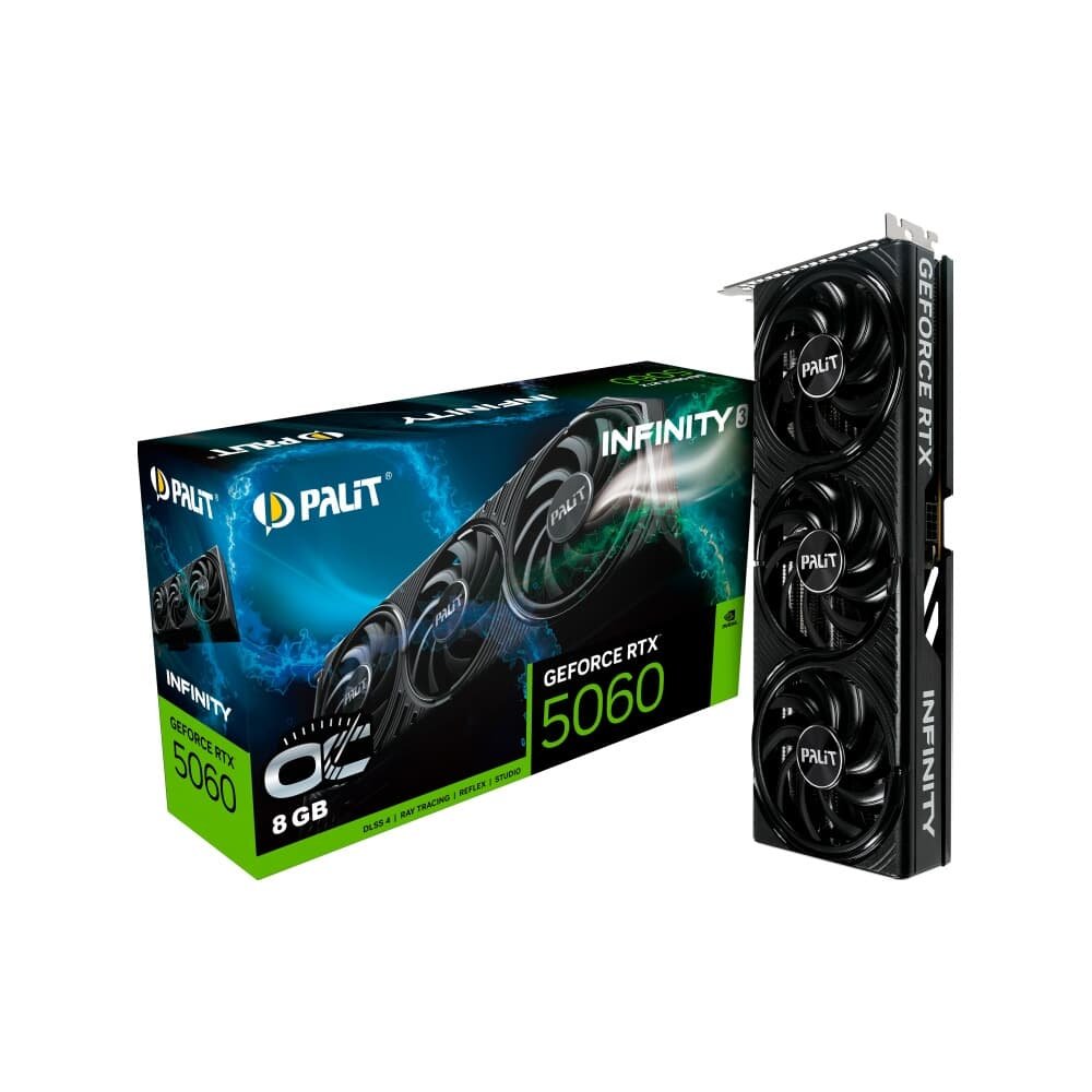 Placa de Vídeo Palit GeForce RTX 5060 Infinity 3 OC NVIDIA GeForce, 8GB GDDR7 128Bits, FP4 e DLSS 4, Ray Tracing – NE75060T19P1-GB2063S