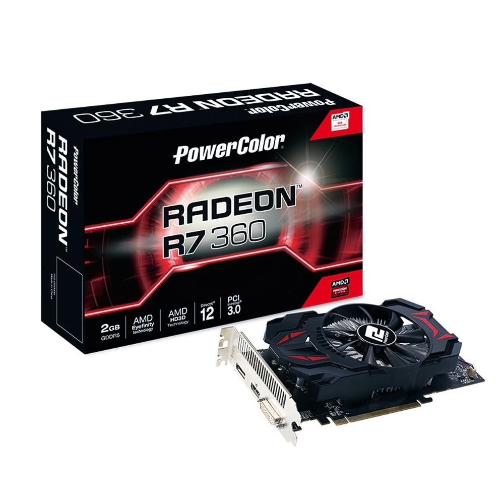Placa de Video VGA AMD PowerColor RADEON R7 360 2GB DDR5 PCI-E 3.0 128 Bits AXR7 360 2GBD5-DHE Placa de Video VGA AMD PowerColor RADEON R7 360 2GB DDR5 PCI-E 3.0 128 Bits AXR7 360 2GBD5-DHE
