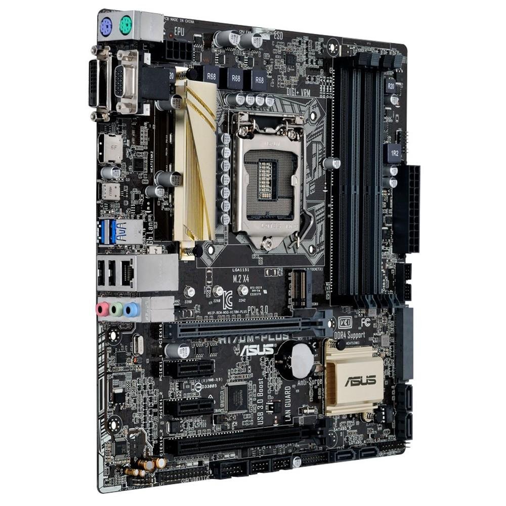 Placa-Mãe ASUS p/ Intel LGA 1151 6/7 geração mATX H170M-PLUS/BR, 4 X DDR4, 5X + Proteção II,Áudio Gaming,Sata Express,M.2,VGA/DVI/HDMI