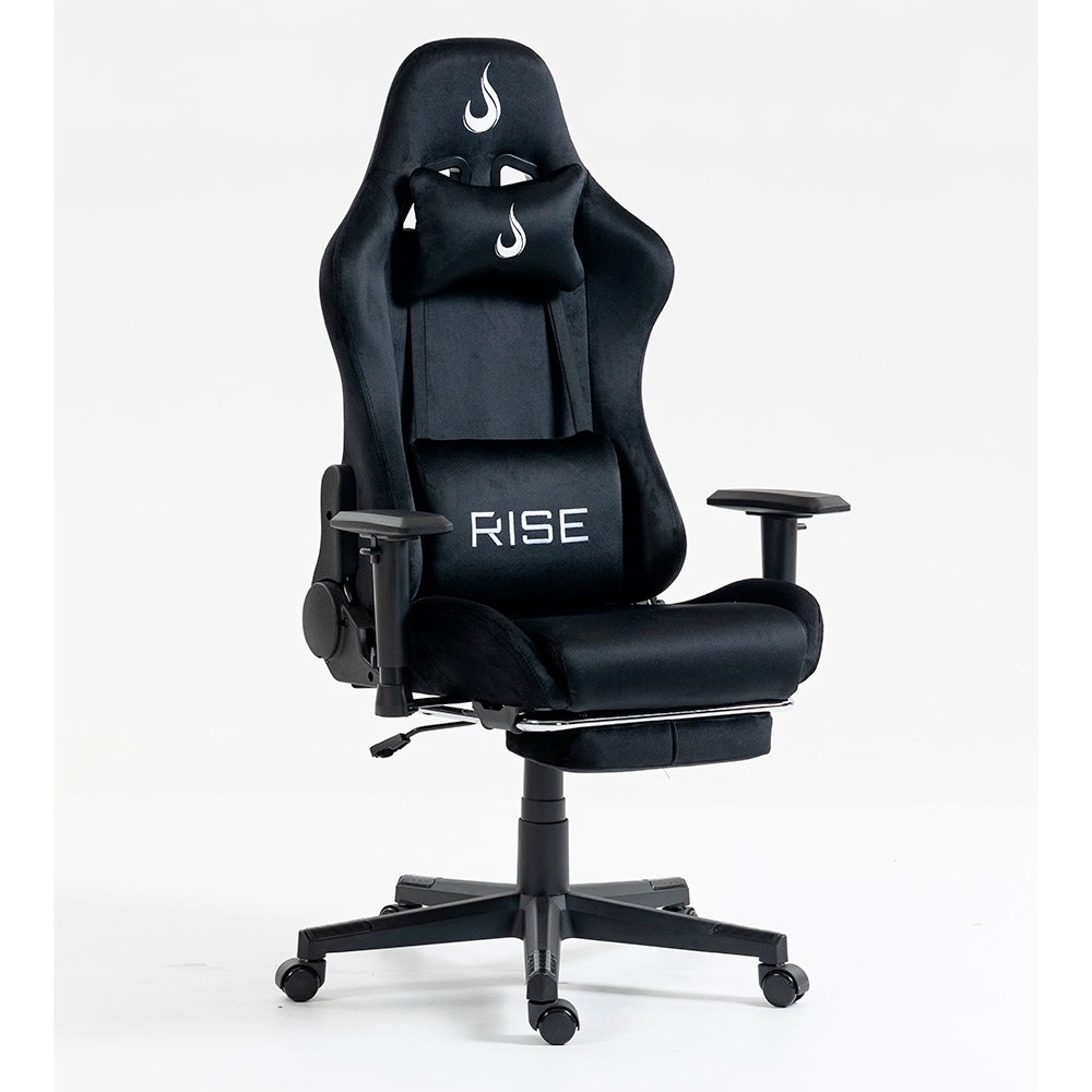 Cadeira Gamer Rise Mode X02, Ângulo Ajustável, Até 130Kg, Braço 2D, Tecido, Apoio Para os Pés Retrátil, Preta - RM-CG-X02-BK-FBC