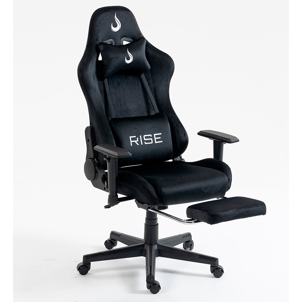 Cadeira Gamer Rise Mode X02, Ângulo Ajustável, Até 130Kg, Braço 2D, Tecido, Apoio Para os Pés Retrátil, Preta - RM-CG-X02-BK-FBC