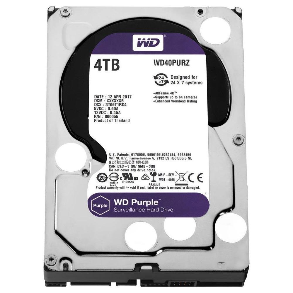 HD WD Purple Surveillance, 4TB, 3.5´, SATA - WD40PURZ | KaBuM!