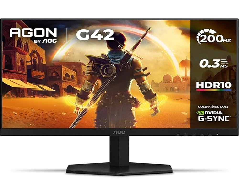 Monitor Gamer AOC 23.8", Full HD, 200Hz, 0.3ms, IPS, G-Sync, HDR, Ângulo Ajustável, Preto - 24G42HE