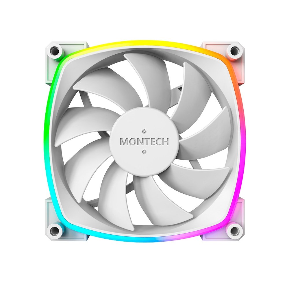 Kit com 3 Ventoinhas Montech AX120, 120mm, PWM, ARGB, Branco - AX120 PWM White 3 in 1