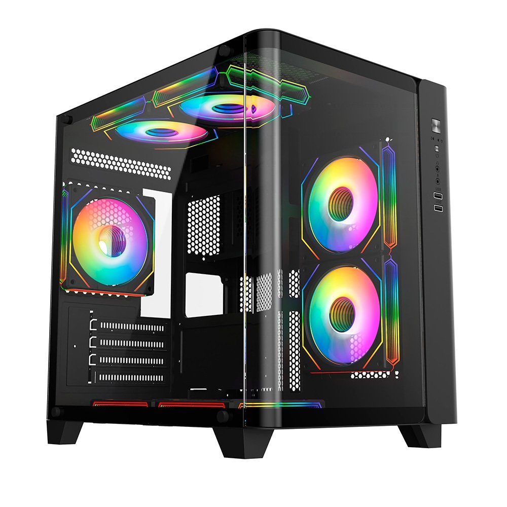 Gabinete Gamer Liketec Madness Small, Mini Tower, Micro-ATX, Lateral e Frontal em Vidro Curvo, Sem Fans, Preto - LK-MADNESS-MINI-25-BLK Gabinete Gamer Liketec Madness Small, Mini Tower, Micro-ATX, Lateral e Frontal em Vidro Curvo, Sem Fans, Preto - LK-MADNESS-MINI-25-BLK