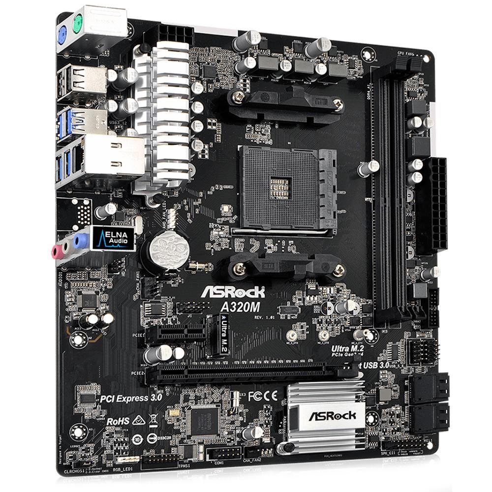 Placa-Mãe ASRock p/ AMD AM4 mATX A320M DDR4 Placa-Mãe ASRock p/ AMD AM4 mATX A320M DDR4