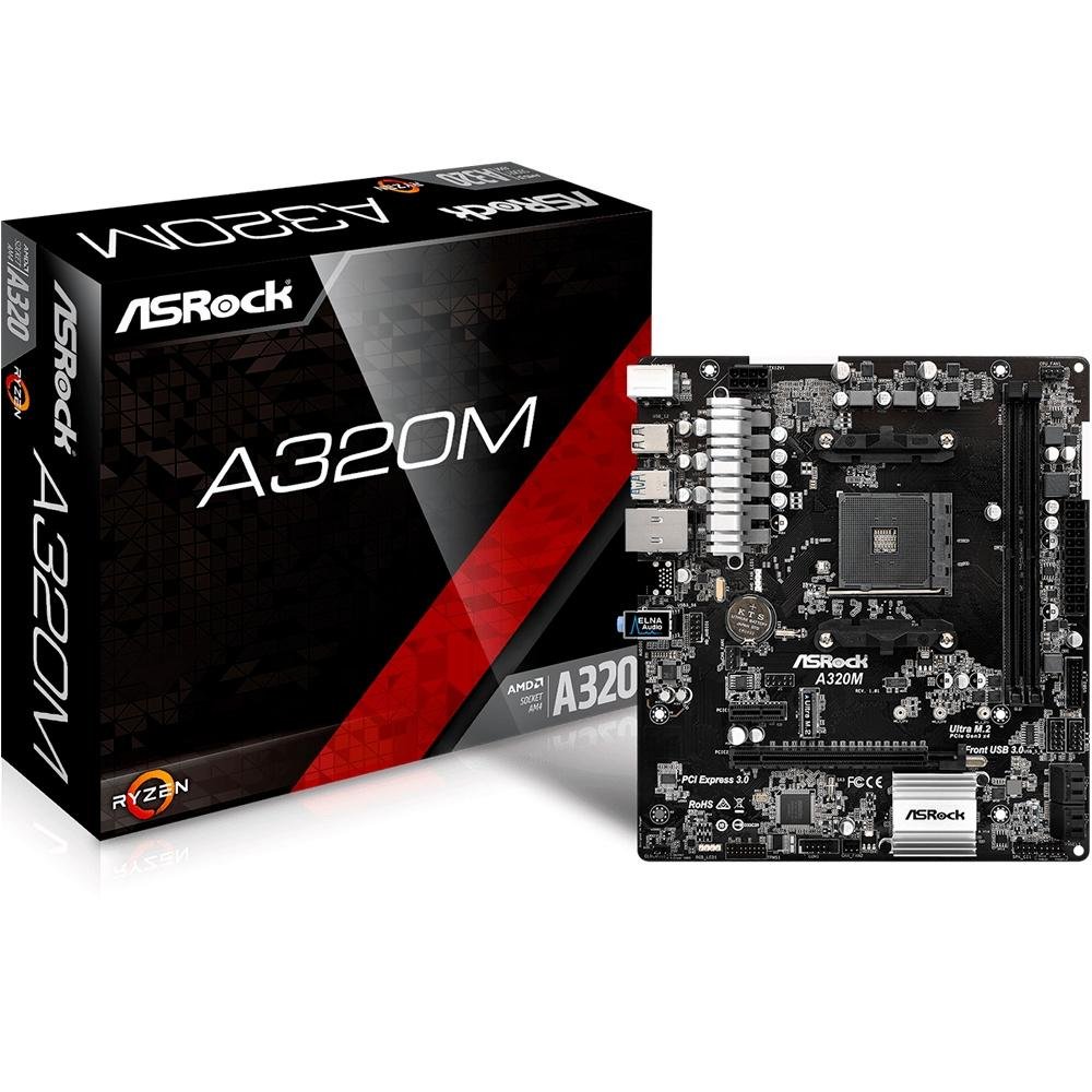 Placa-Mãe ASRock p/ AMD AM4 mATX A320M DDR4 Placa-Mãe ASRock p/ AMD AM4 mATX A320M DDR4