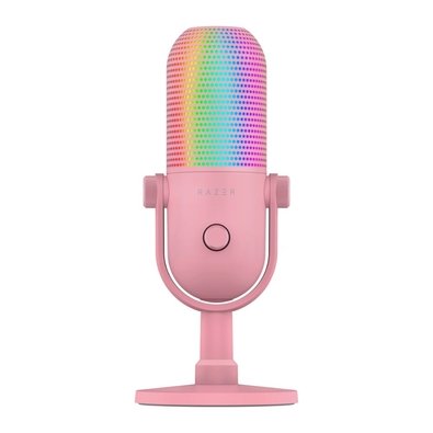 Microfone Gamer Razer Seiren V3 Chroma Quartz, Condensador, Iluminação RGB, Conexão USB, Porta de 3.5mm, Rosa - RZ19-05060300