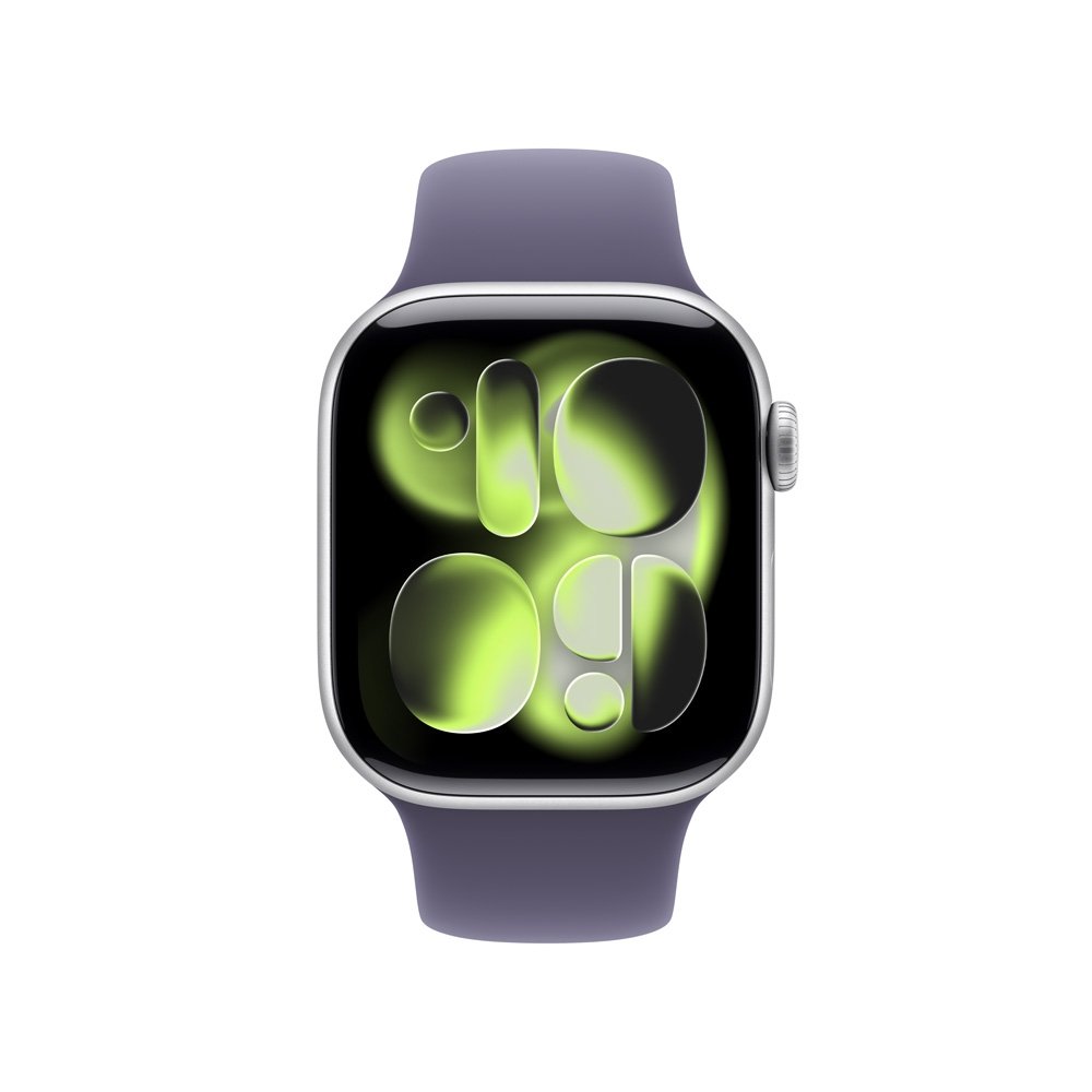 Apple Watch Series 11 GPS, Caixa Prateada de Alumínio de 42 mm, Pulseira Esportiva Roxo-névoa, Tamanho P/M - MEU64AM/A