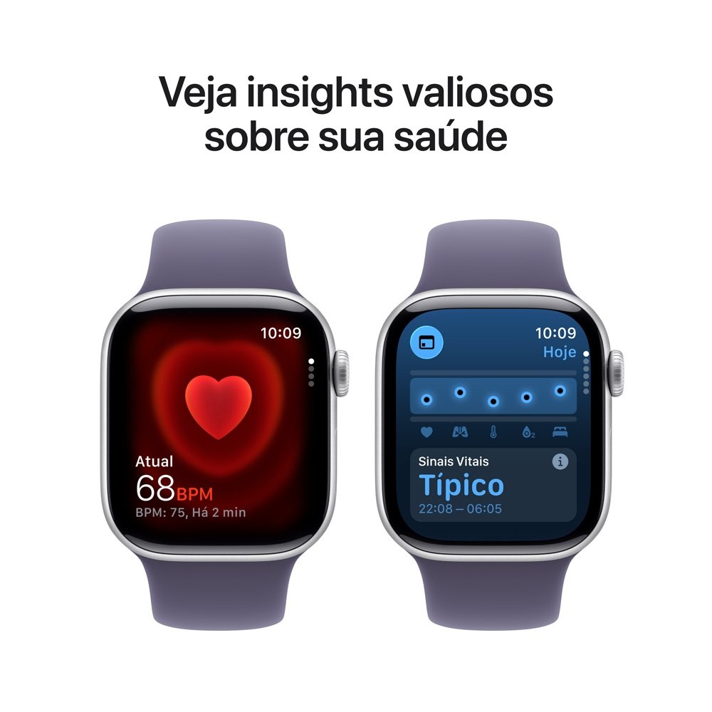 Apple Watch Series 11 GPS, Caixa Prateada de Alumínio de 42 mm, Pulseira Esportiva Roxo-névoa, Tamanho P/M - MEU64AM/A