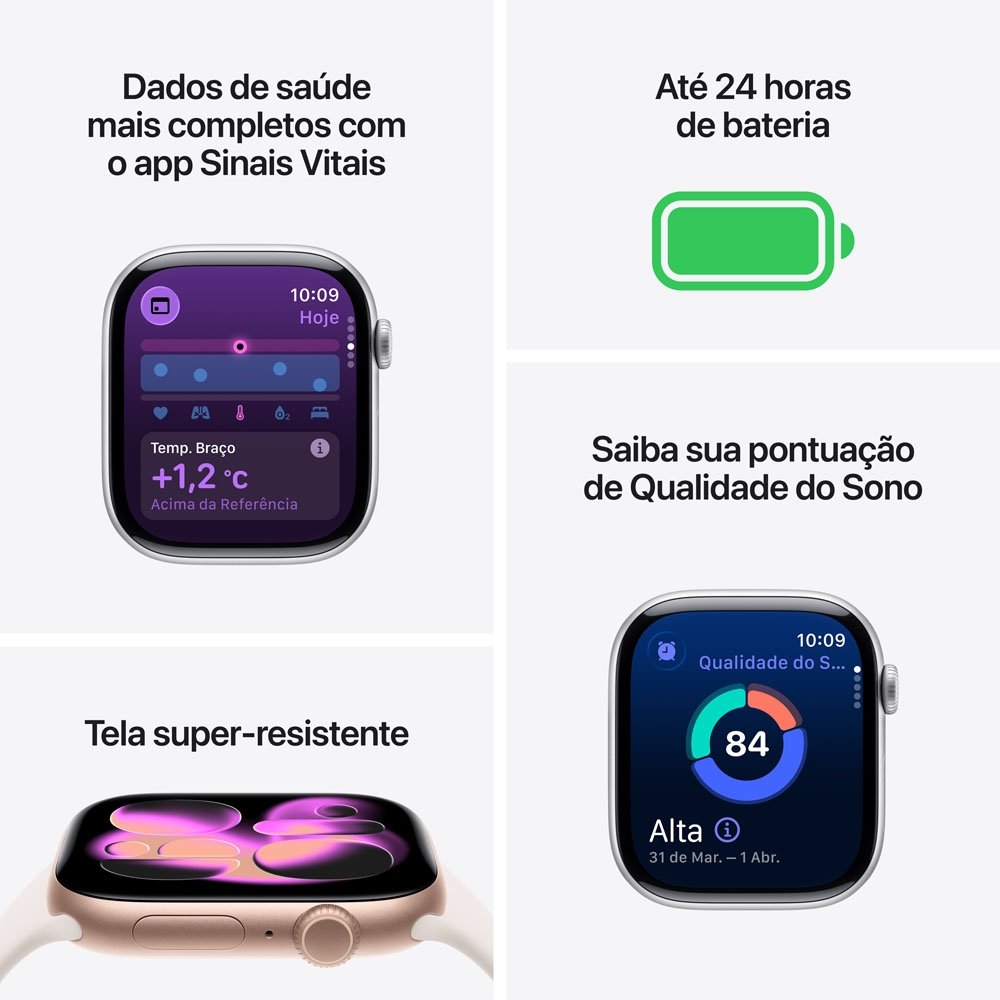 Apple Watch Series 11 GPS, Caixa Preta Brilhante de Alumínio de 42 mm, Pulseira Esportiva Preta, Tamanho P/M - MEQT4AM/A