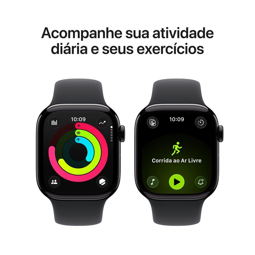Apple Watch Series 11 GPS, Caixa Preta Brilhante de Alumínio de 42 mm, Pulseira Esportiva Preta, Tamanho P/M - MEQT4AM/A