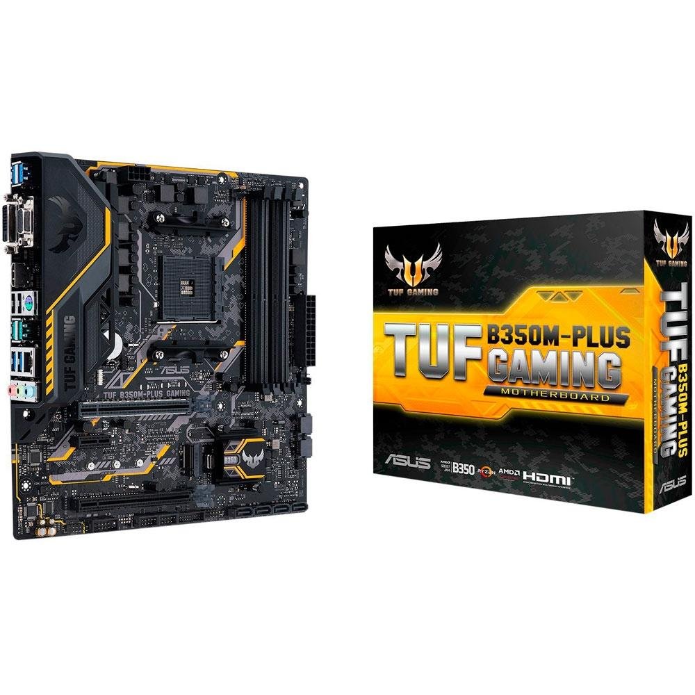 Placa-Mãe Asus TUF B350M-Plus Gaming, AMD AM4, mATX, DDR4 Placa-Mãe Asus TUF B350M-Plus Gaming, AMD AM4, mATX, DDR4